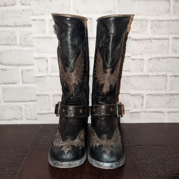 NEW Old Gringo Iron Eagle Black Distressed Riveted Biker Boots size 6.5 - Picture 4 of 13